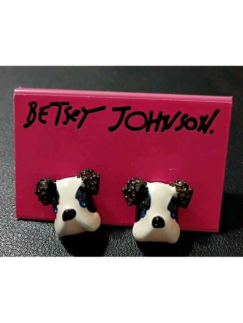 Retired Betsey Johnson Earrings Royal Engagement English Bulldog Dog Enamel